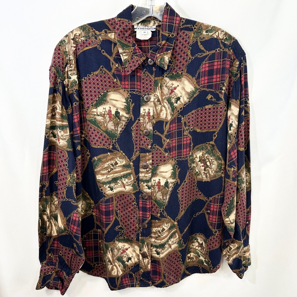 J.G. Hook Size 14P Button Down Shirt Equestrian Top Western Country VTG 623
